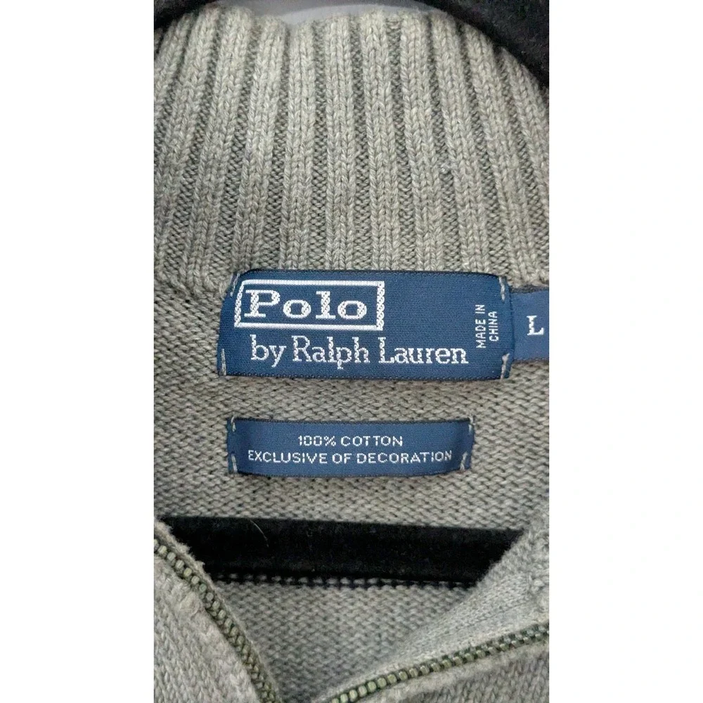 VTG Polo Ralph Lauren 1/4 Zip Sweater Men Large Gray Striped Mock Neck Pullover